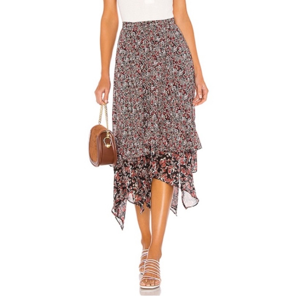 Free people Zuma Drippy Ruffle midi skirt in black and red floral print